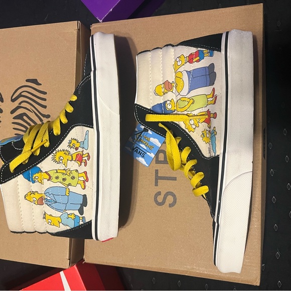 Vans Shoes - Vans High-Top Sneakers in Black, White & Yellow with Character Print